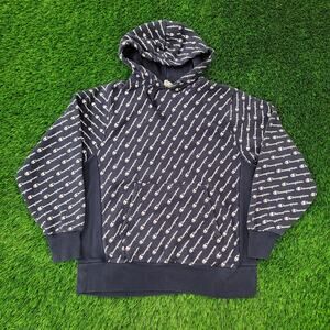 Champion Hoodie Large 22x26 Blue Spellout Script AOP